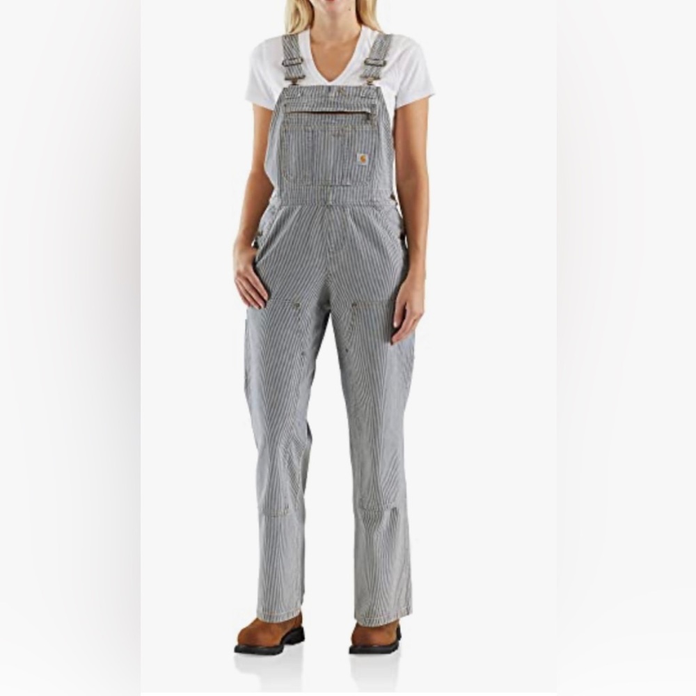 Carhartt bibs, relaxed fit railroad strips, medium. NWOT